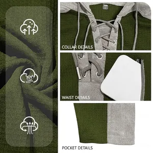 Sweat à capuche pour homme en maille gaufrée vert olive et gris chiné bicolore