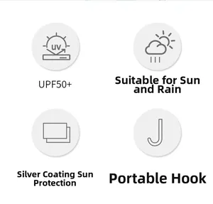 UPF50+ sun umbrella with silver coating and portable J-hook handle for rain or shine