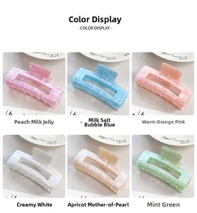 Iridescent rectangular claw clips in peach pink, blue, orange, white, apricot and green