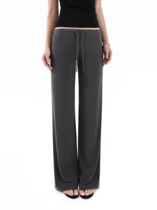 Women Wide Leg Pants Lyocell Spandex Drawstring Low Waist Casual Loose Straight Drapey Lounge Trousers Soft Comfortable