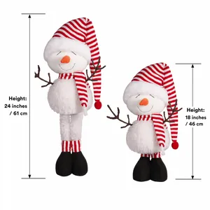 Comparison of 18 and 24 inch telescopic Christmas snowmen with striped hats and scarves