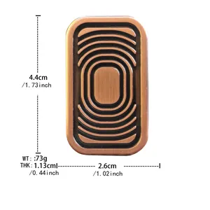 Copper EDC metal fidget slider with concentric oval engraving and dimensions markings
