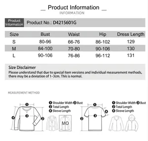 Detailed size chart for the backless satin dress with bust and waist measurements