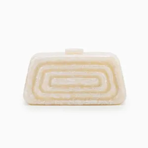 Elegant ivory marble acrylic evening clutch bag with geometric tiered design