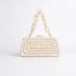 Women Acrylic Marble Evening Bag Stepped Pagoda Egg Shaped Clutch Purse Luxury Wedding Party Banquet Shoulder Chain Bag