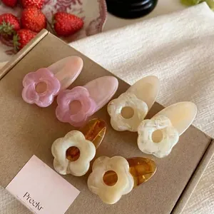 Floral Acetate Hair Clips For Women Sweet Flower Shape Snap Clips Retro Tortoiseshell Pink White Daily Hair Accessories