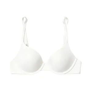 Detailansicht nahtloser weißer Push-up-BH mit weichem Bügel und glatter matter Optik