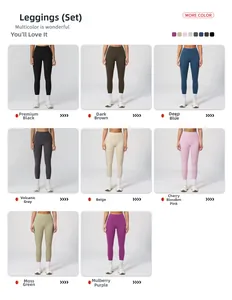 Selection of high-waist slimming yoga leggings in eight colors for gym and fitness