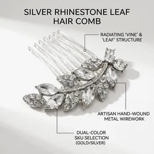 Detail der Haarkamm mit silbernem Blattmuster, Strasssteinen und handgefertigter Drahtarbeit
