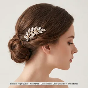 Europäischer Leichter Luxus Strass Blatt Haarkamm Eleganter Legierung Rebe Haareinsatz Für Braut Hochzeit Bankett Party Damen Schmuck