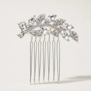 Eleganter Braut-Haarkamm mit silbernem Blattdesign und funkelnden Strasssteinen für die Hochzeit