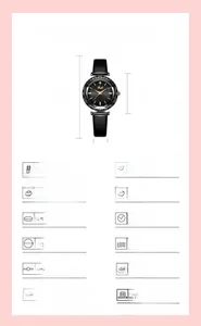 Detaillierte technische Daten für Damen Quarzuhr mit schwarzem Lederarmband