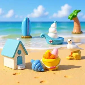 Mediterranean Style Miniature Beach Ocean Theme Ornaments Resin Micro Landscape DIY Fairy Garden Decor Accessories