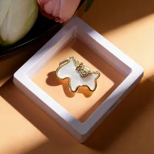 Exquisite gold-plated pony brooch with mother of pearl and crystal owl charm in gift box