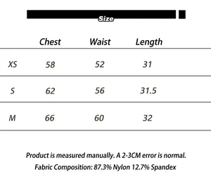 Size chart for seamless tube top showing measurements for XS, S, M and fabric composition