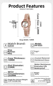Specifiche dettagliate del piccolo orologio al quarzo GEDI in oro rosa con maglia