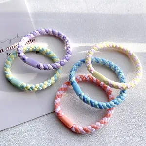 Chouchous tressés élastiques aux couleurs pastel macaron avec boucles assorties