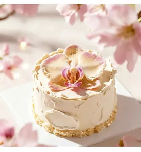 Detailed close-up of a DIY orchid flower mousse cake made with silicone mold