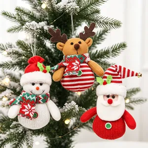 Ornements De Noël À Suspendre En Tissu Tricoté Père Noël Bonhomme De Neige Renne Pendentifs Poupée Décoration Arbre