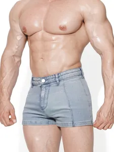 Short en Jean Moulant pour Hommes Haute Élasticité Taille Haute Mini Hot Pants Sexy Mélange de Coton Été Décontracté