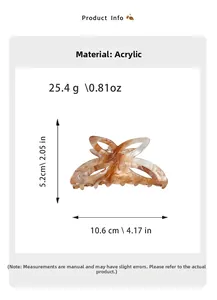 Pince à cheveux papillon marbre marron pesant 25,4g avec une longueur de 10,6cm environ