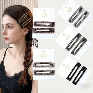 Luxury Rhinestone Rectangular Hair Clip Set Alloy Geometric Bangs Side Clip Handmade Elegant Hair Accessories For Women