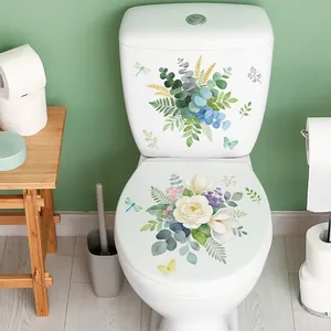 Romantic Red Pink Rose Flower Toilet Stickers Self Adhesive PVC Bathroom Wall Decals For Valentine Day Home Decor