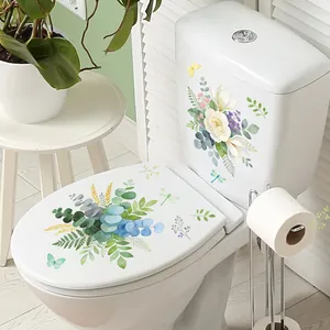 Waterproof white rose and magnolia floral stickers for bathroom toilet decoration