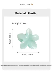 Macro detail of a translucent green flower hair claw clip with specific dimensions