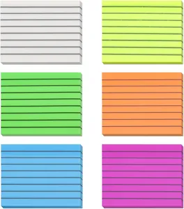 Macro view of Morandi color lined sticky notes in six vibrant colors for indexing