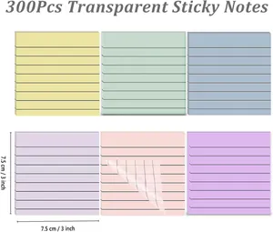 Detailed view of 300 pieces transparent sticky notes with lines in six Morandi colors