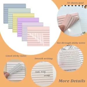 Detail of Morandi color transparent sticky notes showing waterproof PET and lined texture