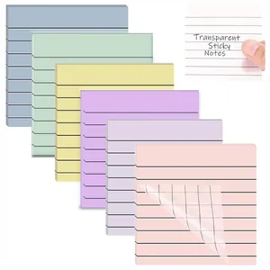 Close-up of six Morandi color transparent sticky notes with black lines for easy note-taking