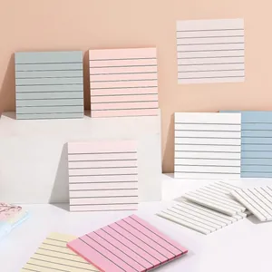 Detailed view of Morandi-colored ruled transparent sticky notes on white steps