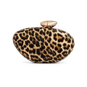 Abendtasche Mit Leopardenmuster Oval Hartschale PU Leder Metallverschluss Retro Handtasche Für Hochzeit Party
