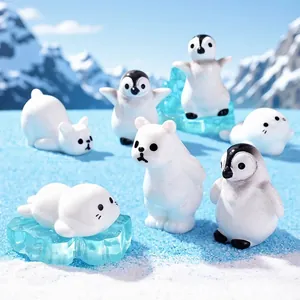 Miniature Polar Animal Figurines Resin Penguin Seal Polar Bear Ornaments For Micro Landscape DIY Desktop Decor Cute Arctic Scene