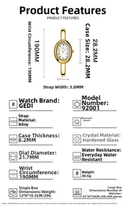 Especificaciones de tamaño del reloj de cuarzo ovalado dorado con dimensiones y peso