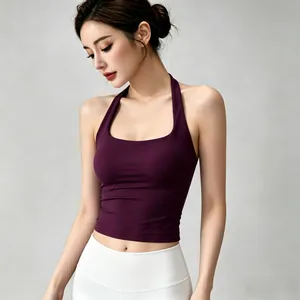 Reggiseno Sportivo Senza Cuciture Scollo all'Americana Top Alta Elasticità Traspirante Fitness Yoga Canotta per Donna