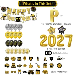 2027 New Year party decoration set with banners balloons and photo booth props kit