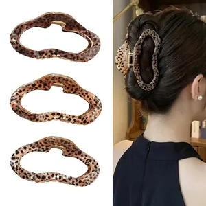 Vintage Leopard Print Cellulose Acetate Hair Claw Clip For Women Cloud Shape Large Shark Clip Retro Hair Accessories