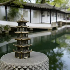 Macro shot of a seven-story bronze pagoda model for bonsai and garden landscaping