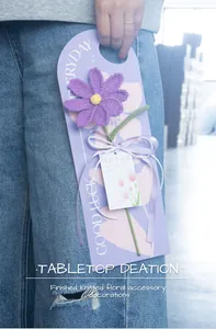 Detail of hand-crocheted purple carnation with Happy Mother's Day tag and gift card