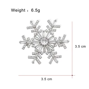 Luxury silver snowflake brooch with cubic zirconia, 3.5cm elegant suit accessory for women