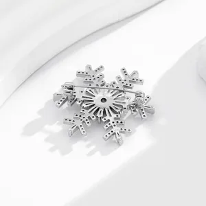 Elegant snowflake brooch with full zircon stones and secure back pin for suits