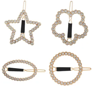 Pinza de Pelo Geométrica de Strass Oro Plata Aleación Estrella Redondo Ovalado Forma de Flor Horquilla de Metal Joyería