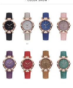 Detailed collection of starry sky quartz watches with rose gold cases in eight colors