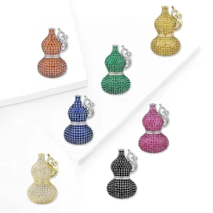 Broche de Calabaza Wu Lou de Cobre Con Micro Pavé de Zirconia Chapado en Oro Plata Colgante Amuleto Joyería para Mujer Banquete