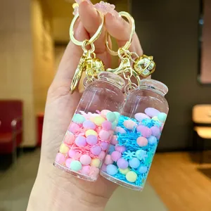 Glow In The Dark Drift Bottle Liquid Quicksand Keychain Pendant With Bell Sequin Flowers Bag Charm For Schoolbag Kids Gift