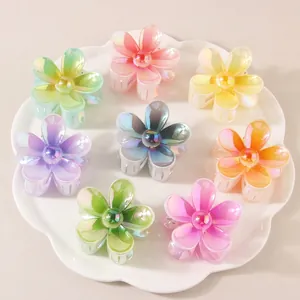 Pince à Cheveux Fleur à Dégradé Irisé Élégante Grande Pince Requin Florale Fraîche Pour Accessoires De Coiffure Femme
