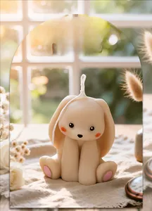 Macro detail of a cute 3D bunny candle made from DIY flexible silicone mold